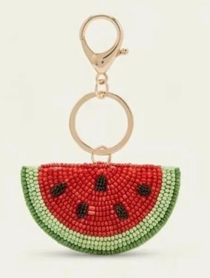 Beaded watermelon slice keychain