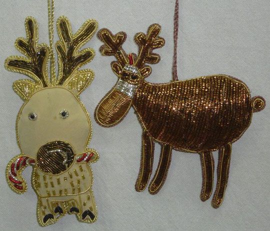 Zardozi reindeer ornaments