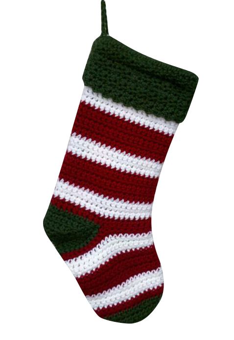 Red and white striped crochet Christmas stocking