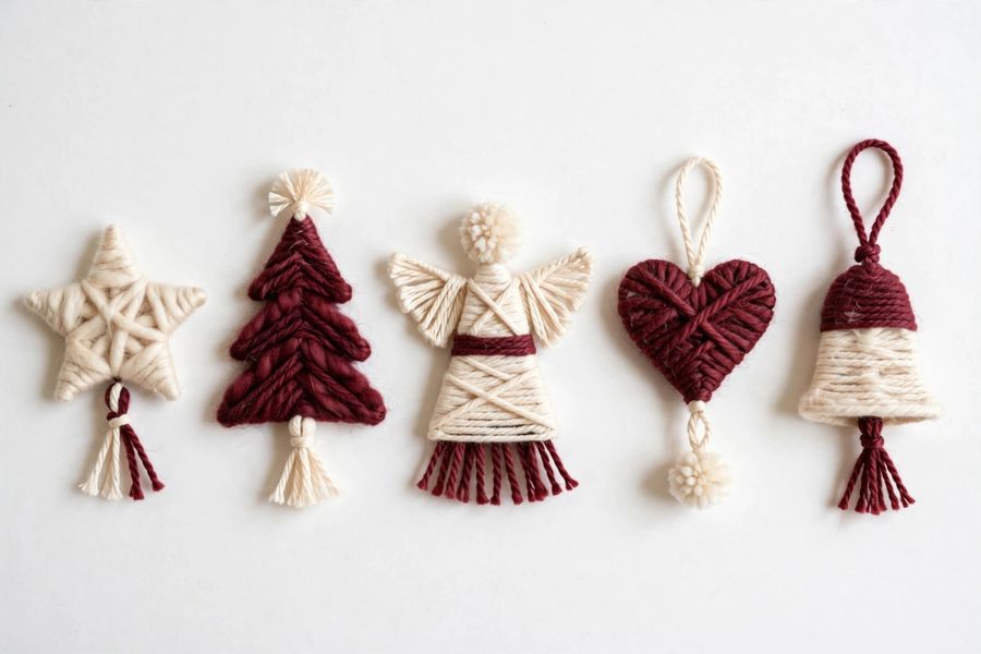Macramé star, tree, angel, heart and bell ornaments