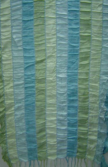 Teal and green striped crinkle scarf