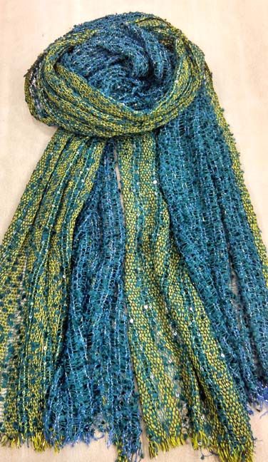 Blue and gold textured knit scarf