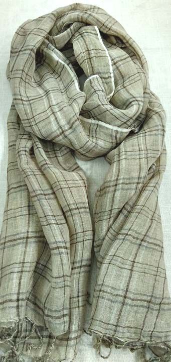 Natural checked linen scarf
