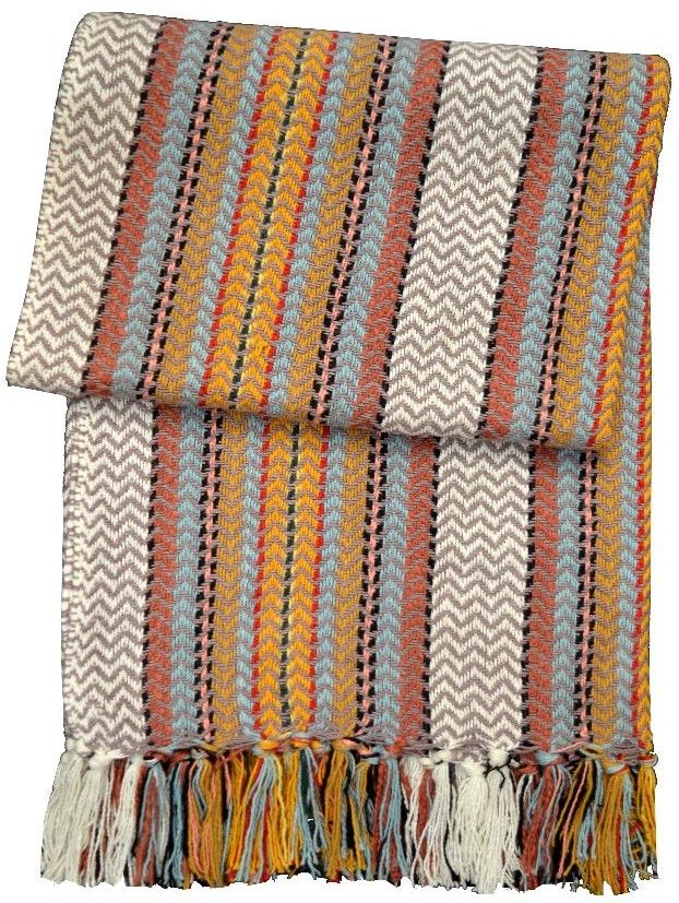 Multicolour striped throw with tasselled ends